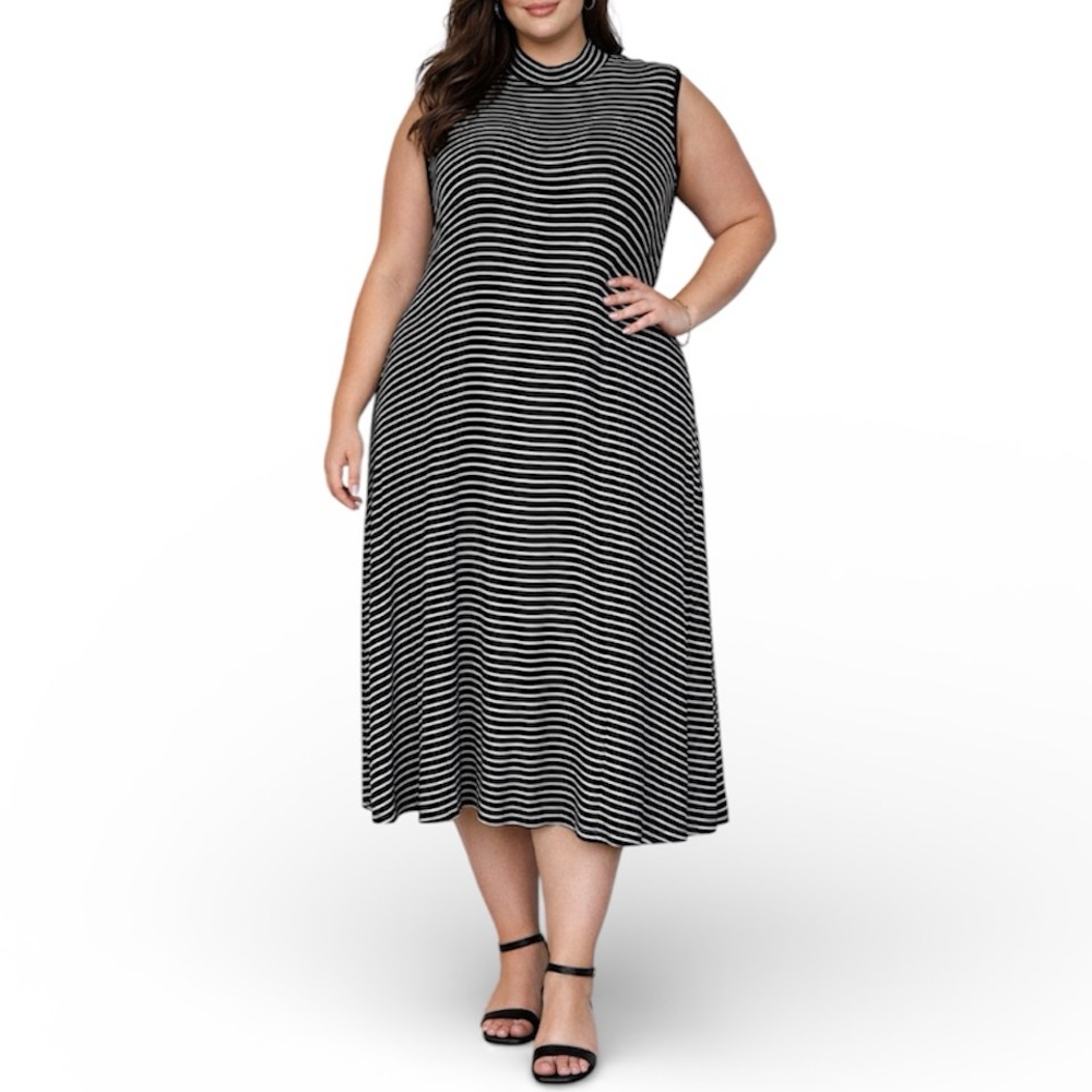 GAP Luxe black stripe stretch mock neck sleeveless shift dress size XXL
